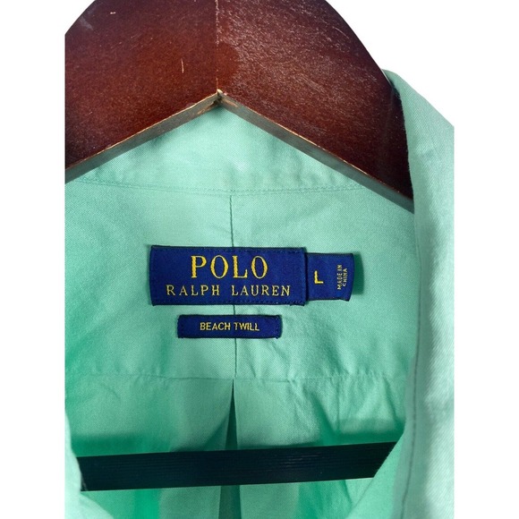 Ralph Lauren Beach Twill Shirt Large Button Down Mens Long Sleeve Mint Green - Picture 3 of 6